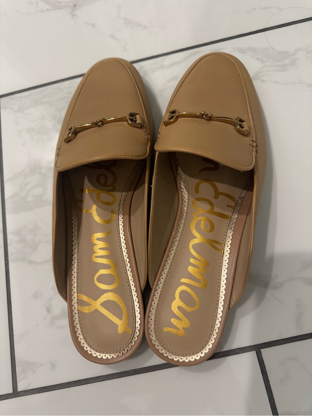 Sam Edelman Beige Leather Linnie Bit Loafers